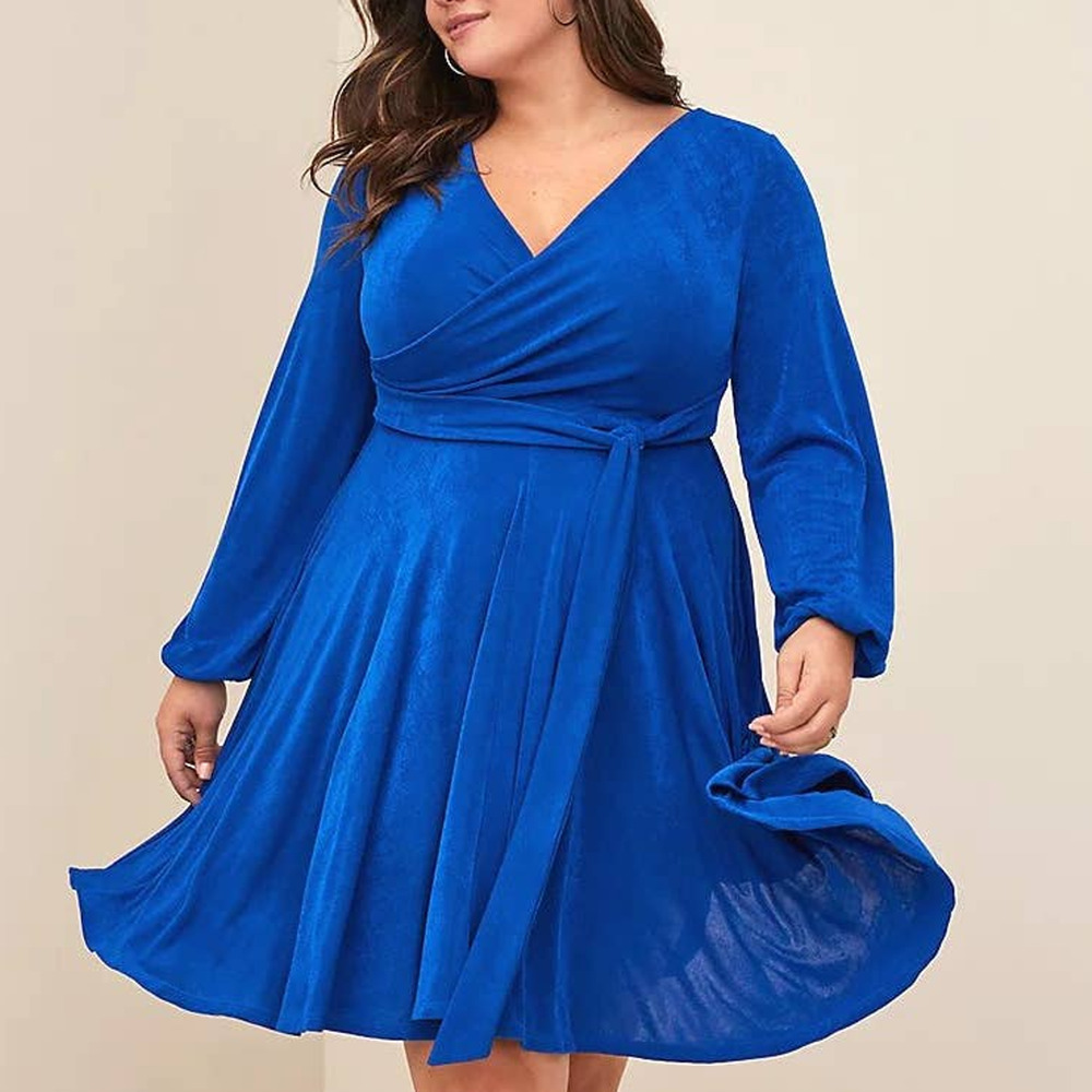 Please Read New Torrid 1 (1X 14/16) Blue Surplice Studio Knit Skater Party Dress